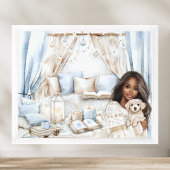 Poster Chambre Bleue Hiver Cosy Ado Noir Fille et Chiot