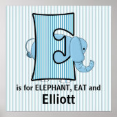 Poster Chambre de bébé E éléphant bleu monogrammé (Devant)