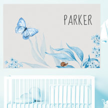 Chambre de bébé fleurs bleues aquarelle vintage