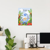 Poster Chambre de bébé garçon dinosaure aquarelle jungle  (Bureau à domicile)