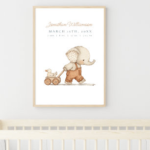 Poster Chambre de bébé garçon éléphant aquarelle personna