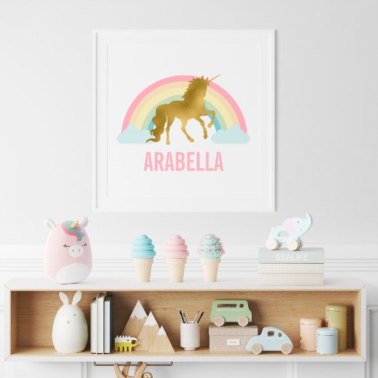 Poster Chambre de fille licorne dorée mignonne