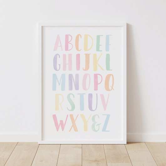 Poster Chambre de filles alphabet pastel