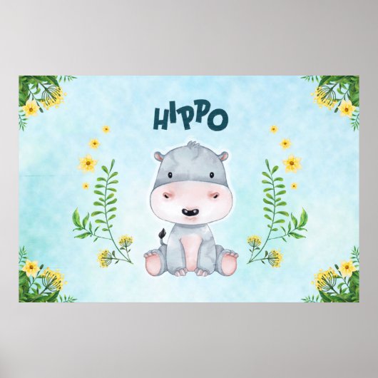 Poster Chambre de nurserie hippopotame mignon (Devant)