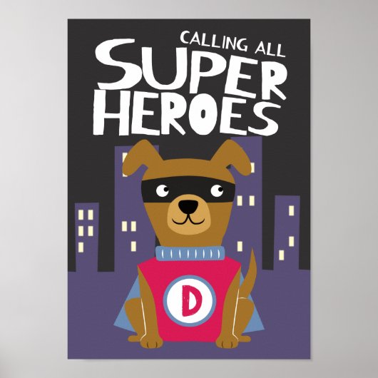 Poster Chambre de Nursery Garçons Superhero Dog (Devant)