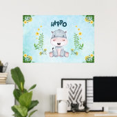 Poster Chambre de nursery Hippopotame mignon (Bureau à domicile)