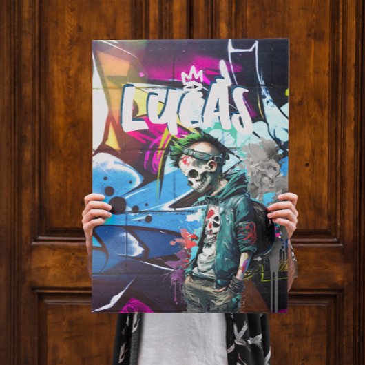 Poster Chambre décor graffiti zombie Monogramme porte 