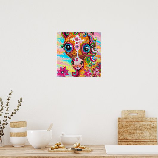 Poster Chambre d'enfant Cheval avec couleurs vives, Art d (Cuisine)