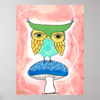 Poster Chambre d'enfant Hibou Artiste Peinture aquarelle