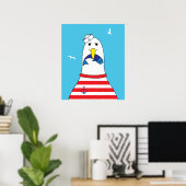 Poster Chambre d'enfants Mouette de mer oiseau drôle mign (Bureau à domicile)