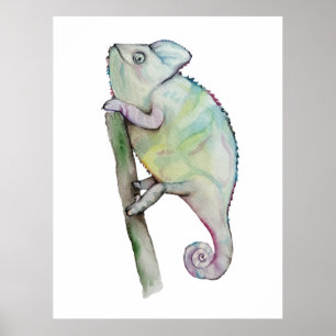 Poster Chameleon à aquarelle mignonne