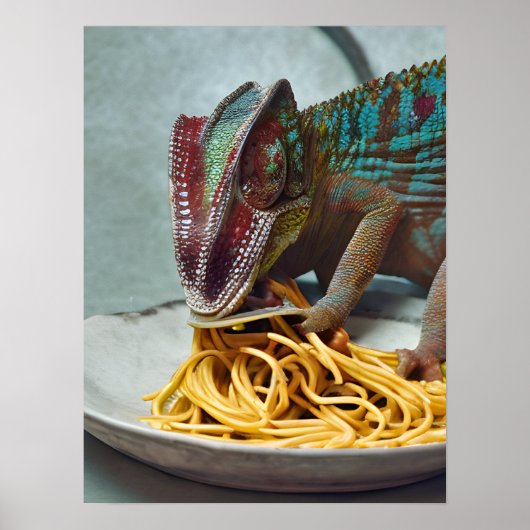 Poster Chameleon Manger Spaghetti (Devant)