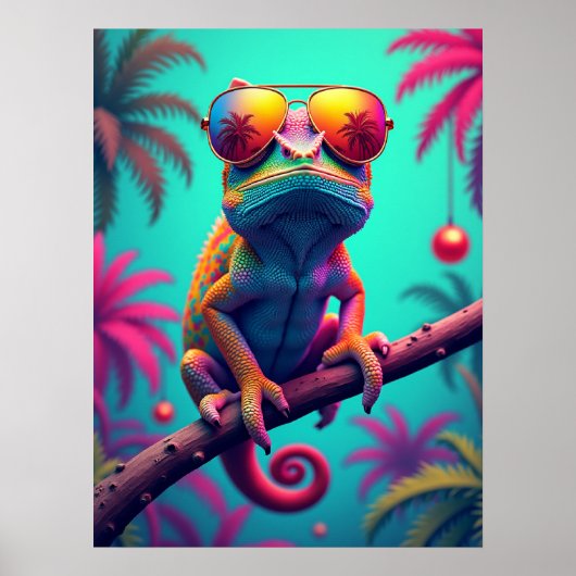 Poster Chameleon Shades - Pop Art Mode Mème Animal (Devant)