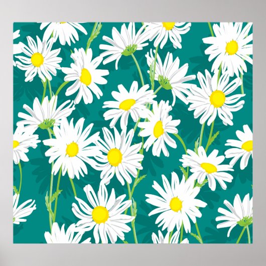 Poster Chamomile Turquoise : Illustration Florale Sans Me (Devant)