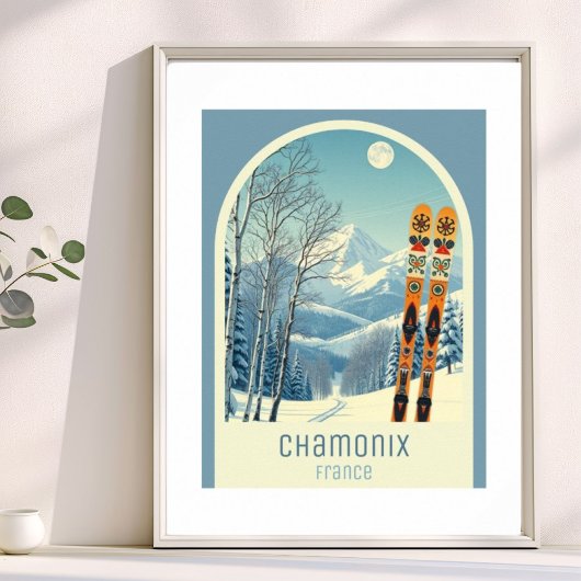 Poster Chamonix France ski resort 