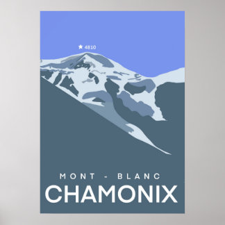 Poster Chamonix, Mont-Blanc, numériquement dessiné, souve