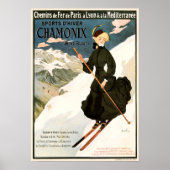 Poster CHAMONIX Mont Blanc Ski Sports d'hiver neige Franc (Devant)