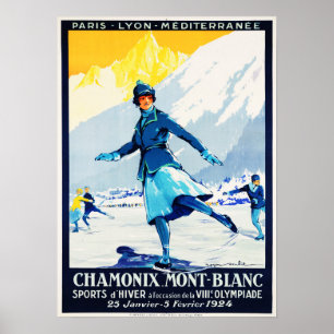 Poster CHAMONIX Mont Blanc Sports D'Hiver Suisse