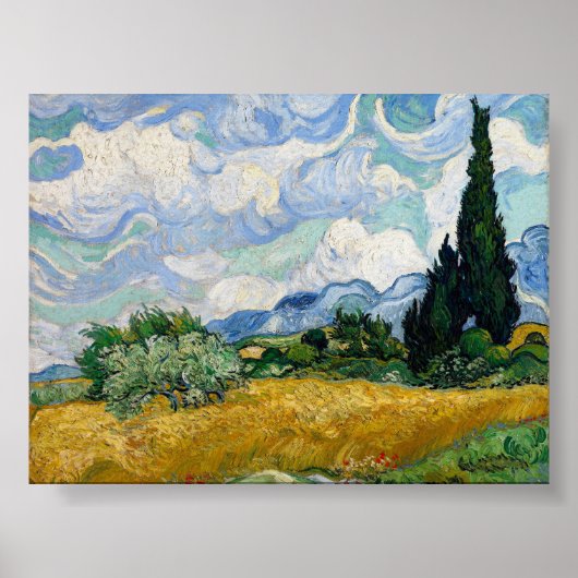 Poster Champ de blé avec cyprès de Van Gogh (Devant)