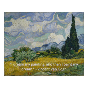 Poster Champ de blé avec cyprès de Van Gogh Citation d'ar