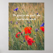 Poster Champ de blé avec des coquelicots et des fleurs de (Devant)