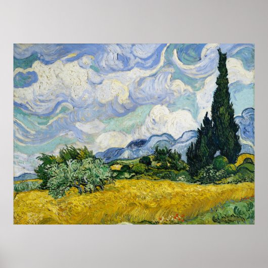 Poster Champ de blé de Vincent Van Gogh avec Cyprès (Devant)
