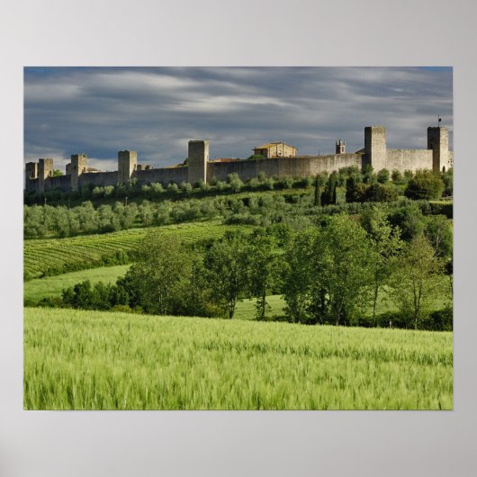 Poster Champ de blé et Monteriggioni lointain, dans la (Devant)