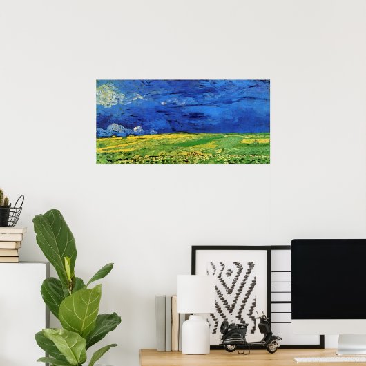 Poster Champ de blé sous ciel nuageux par Vincent van Gog (Bureau à domicile)