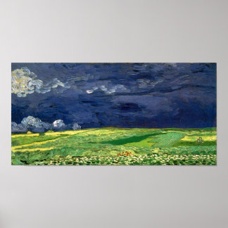 Poster Champ de blé sous ciel nuageux Van Gogh Art
