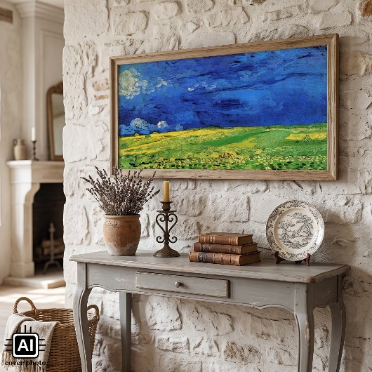 Poster Champ de blé sous un ciel nuageux par Vincent van