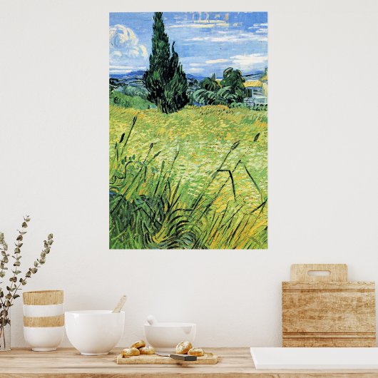 Poster Champ de blé vert avec cyprès, (Cuisine)