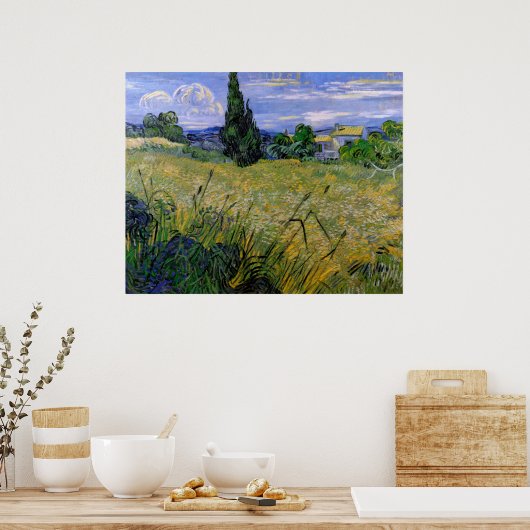 Poster Champ de blé vert avec Cypress par Vincent van Gog (Cuisine)