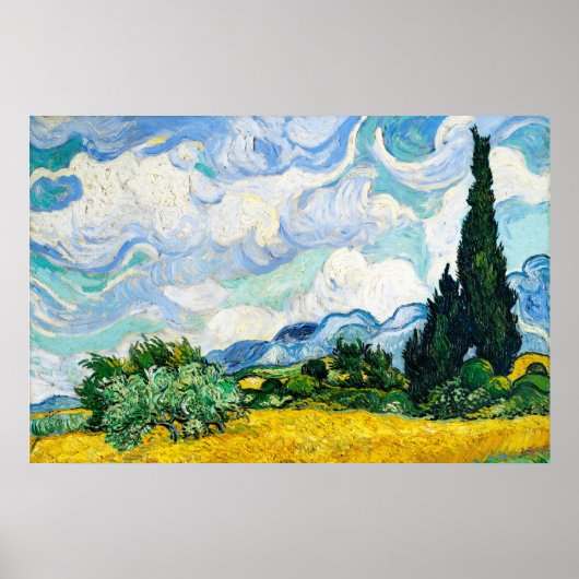 Poster Champ de blé Vincent Van Gogh avec Cyprès (Devant)