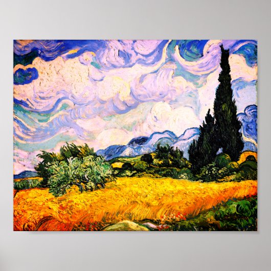 Poster Champ de blé Vincent Van Gogh avec Cyprès (Devant)