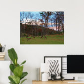 Poster Champ de cerf et un SunSet rose (Bureau à domicile)