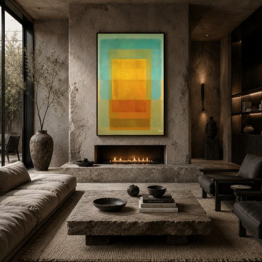 Poster Champ de couleur or turquoise Art abstrait moderne