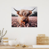 Poster Champ de Fleur sauvage écossais Highland Cow (Cuisine)