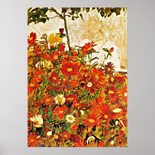 Poster Champ de fleurs - Egon Schiele