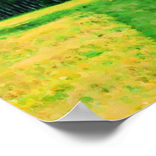 Poster Champ De Fleurs Jaunes Pins Arbres Nature Peinture (Coin)