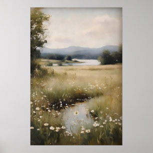 Poster Champ de fleurs sauvages de printemps, peinture nu