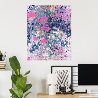 Poster Champ de fleurs sauvages Impressionnisme - Rose