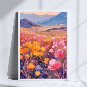 Poster Champ de fleurs sauvages Peinture de paysage flo