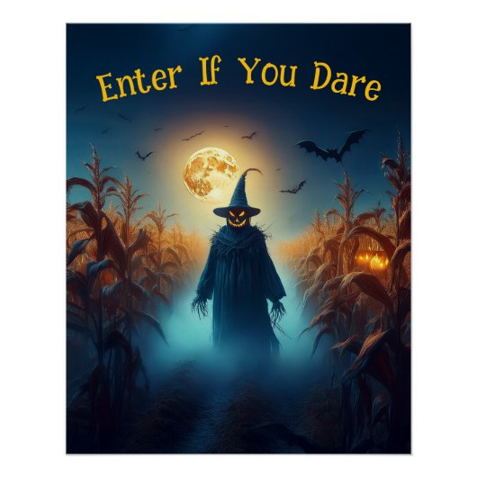 Poster Champ de maïs d'Halloween et épouvantail (Devant)