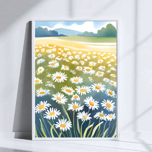 Poster Champ de pâquerettes   Peinture florale de prairie