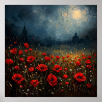 Champ de Pavots Nocturnes sous la Lumière de la Lu