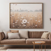 Poster champ de peinture à l'huile de fleurs avec un ciel