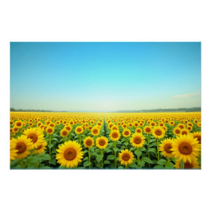 Poster Champ de Tournesols Infini Sous le Ciel Bleu d'Été
