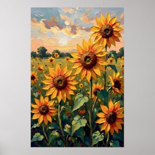 Poster Champ de tournesols peinture à l'huile