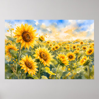 Poster Champ de Tournesols – Tournesol à l'aquarelle