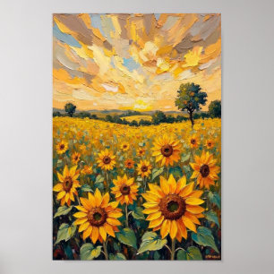 Poster Champ de Tournesols Vintage Art de Campagne